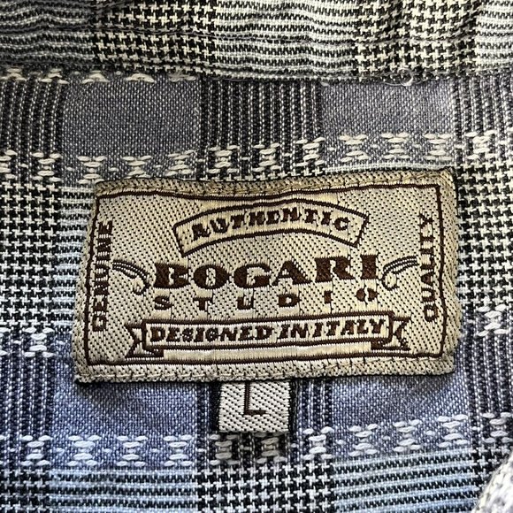 BOGARI STUDIO Men's Size Large Blue plaid Short Sleeve Button Down Shirt - Picture 6 of 8